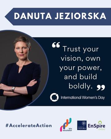 A graphic featuring a photo of Danuta Jeziorska and an inspirational quote