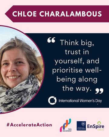 A graphic featuring a photo of Chloe Charalambous and an inspirational quote