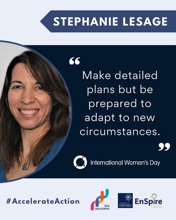 A graphic featuring a photo of Stephanie Lesage and an inspirational quote