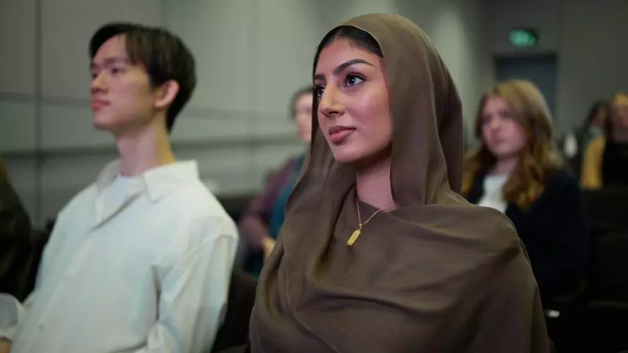  STUDENTS WATCH A PRESENTATION IN THE STEPHEN A. SCHWARZMAN CENTRE FOR THE HUMANITIES