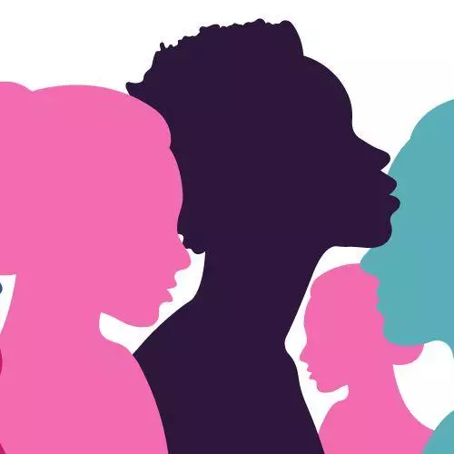 silhouettes of women's profiles in different colours