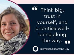 A graphic featuring a photo of Chloe Charalambous and an inspirational quote